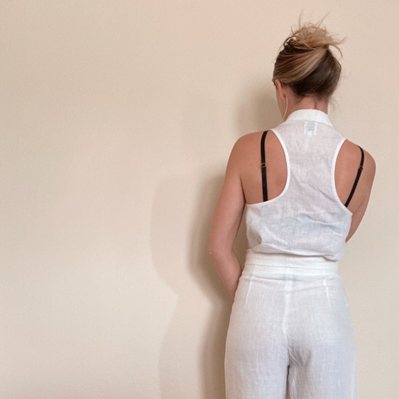 High Waisted White Linen Pants by Luxe Provence - Picture 5 of 7